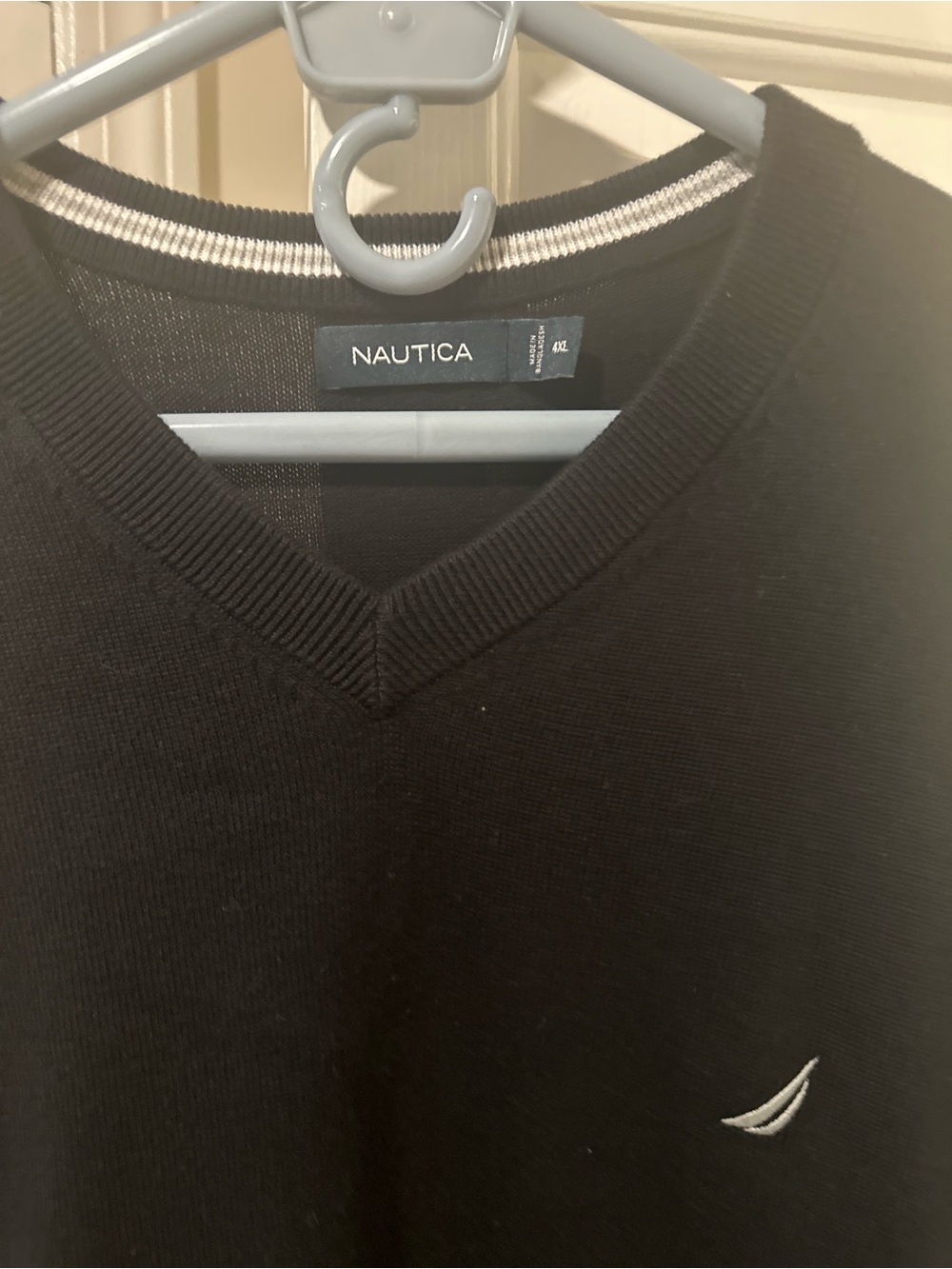 Nautica Men’s Black V-Neck Sweater with White Trim